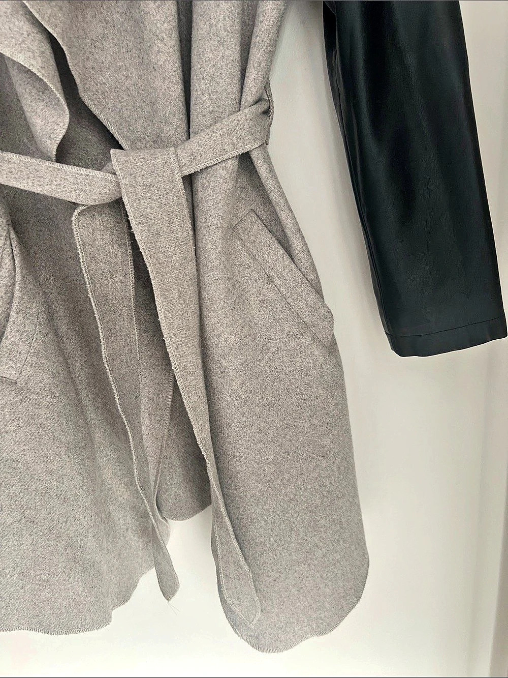 Revamped Outerwear Wool Blend Open Front Belted Draped Coat - Picture 6 of 7